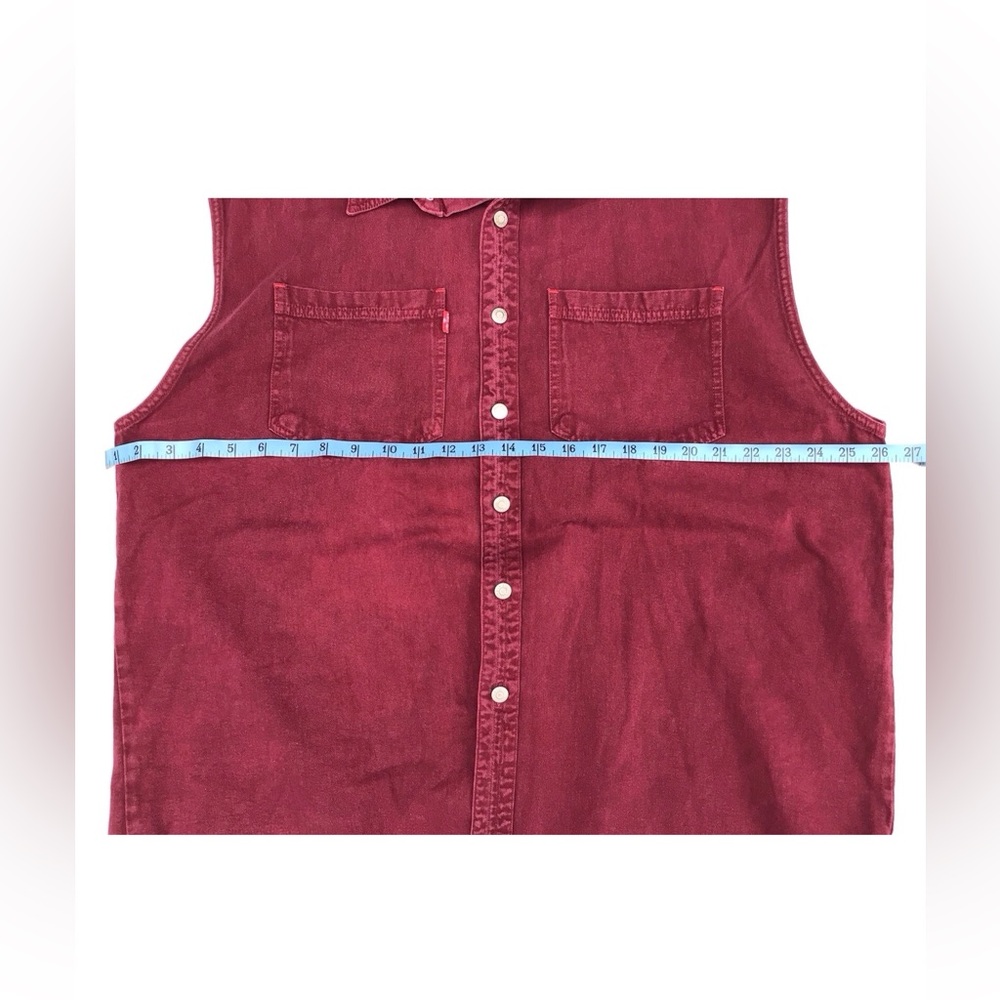 Prolen Men’s XL Red Cotton Denim Vest Sleeveless Frayed 90s Grunge Vintage Retro - Picture 11 of 16